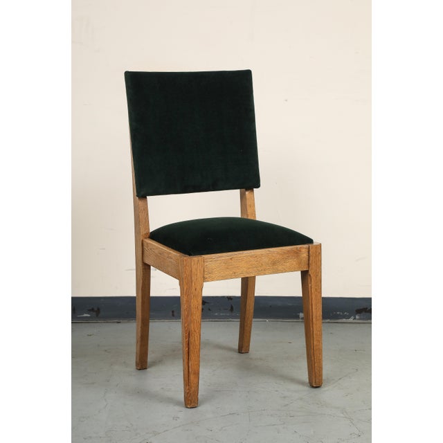 Set of Eight French Oak Dining Chairs in Forest Green Cotton Velvet, C. 1945 For Sale - Image 18 of 18