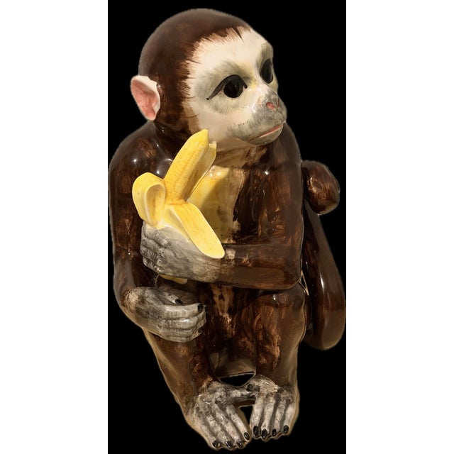 Mid 20th Century Vintage Extra Large Majolica Italian Sculpture Monkey & Banana Hand Painted Sitting. For Sale - Image 5 of 10