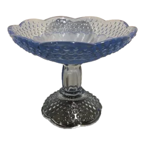 Gorham Crystal Emily’s Attic Blue Round Compote Candy Dish Hobnail