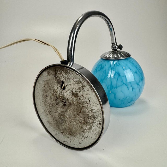 Glass Art Deco Bedside Table in Blue Marble Glass and Chrome, 1930s For Sale - Image 7 of 9