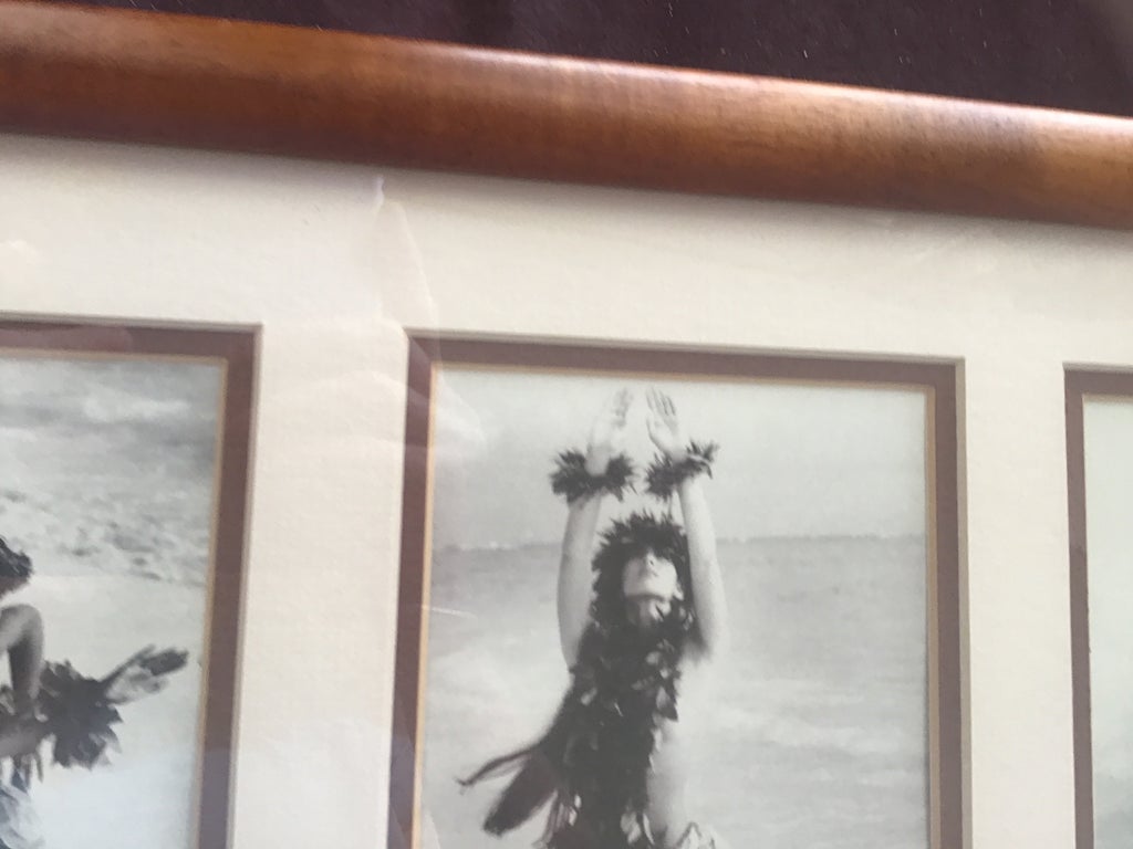 Vintage Kim Taylor Reece Hula Photo Triptych in Solid Koa Wood