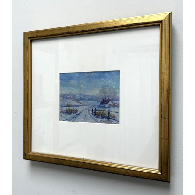 Contemporary Early 20th Century Original Oil on Copper Painting of a Winter Farm For Sale - Image 3 of 8