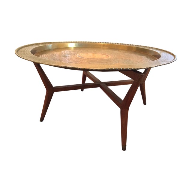 Large MidCentury Modern Oriental Brass Tray Table Chairish