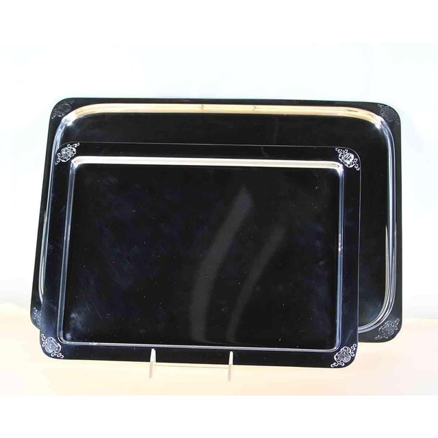 1970s Vintage/New Lindt Silverplated Oblong Trays With Engraved Corners For Sale - Image 9 of 12