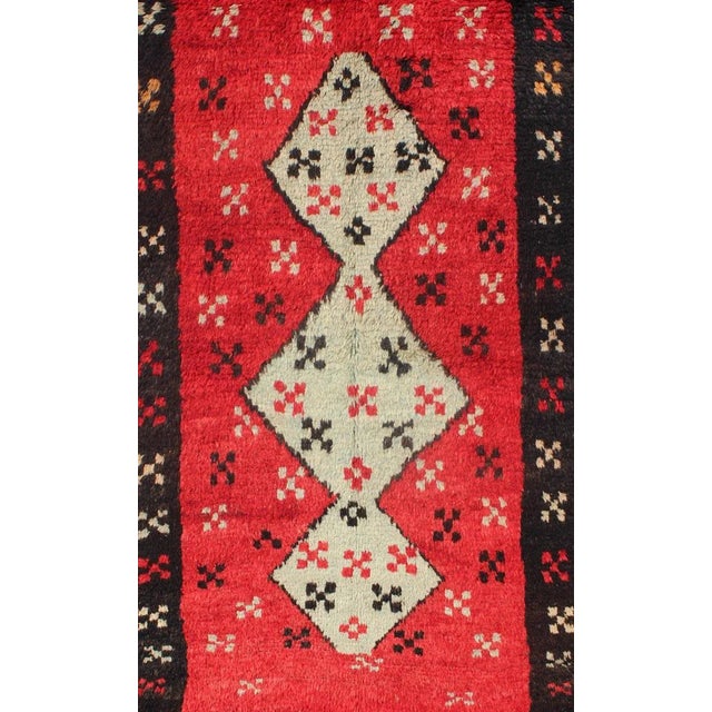 Vintage Turkish Tulu Rug With Bold Crimson Field and Cream Diamond Medallions For Sale - Image 4 of 13
