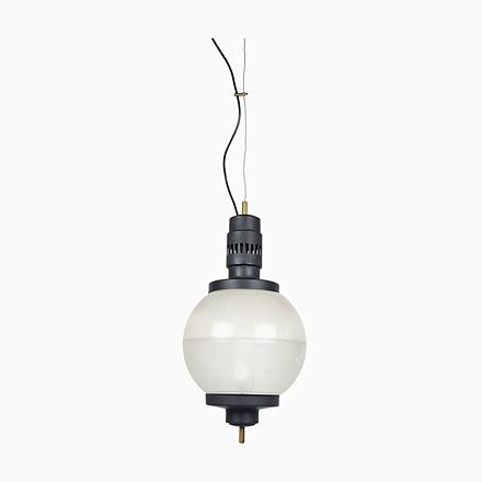 Mid-Century Black Aluminum Azucena Pendant Lamp with Brass & Molded Glass Shade, 1950s For Sale - Image 9 of 9
