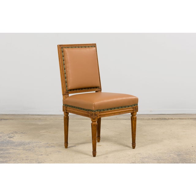 Late 19th Century French Louis XVI Style Dining Chairs in Tan Leather, Set of 6 For Sale - Image 9 of 18
