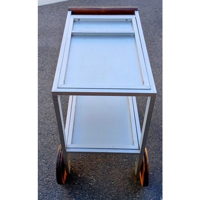 Wood 1960s Modern Metal Bar Cart With Walnut Handle and Wheels For Sale - Image 7 of 12