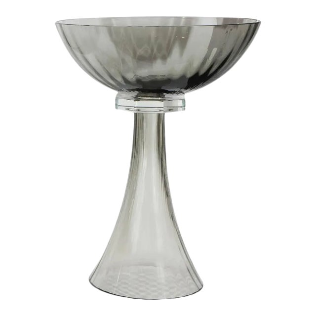 Murano Glass Modernist Bowl or Vase in Handblown Smoked Glass For Sale