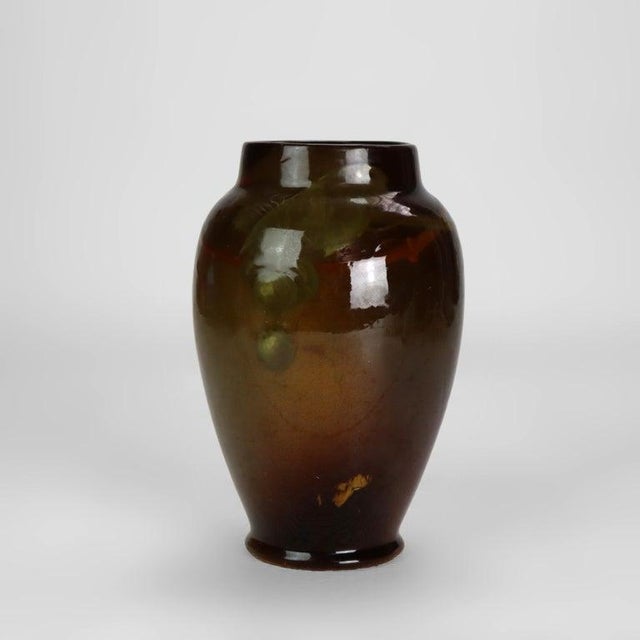 Weller Pottery Arts & Crafts Weller Louwelsa High Glaze Pottery Vase With Grape & Leaf C1920 For Sale - Image 4 of 6