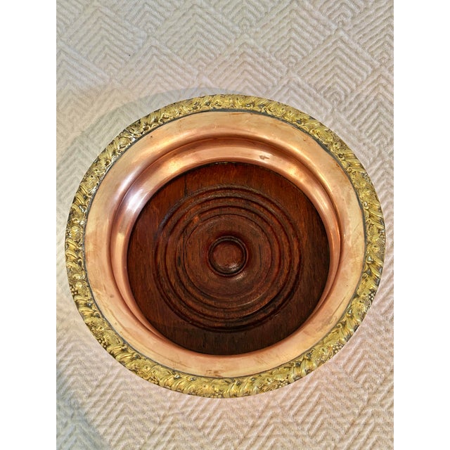 Vintage Large Copper Wine Coaster With Brass Trim and Mahogany Base For Sale - Image 4 of 10