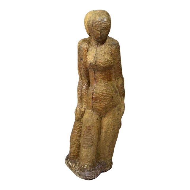 Large Mid-Century Hand-Carved Cubist Wood Sculpture For Sale