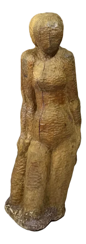 Large Mid-Century Hand-Carved Cubist Wood Sculpture