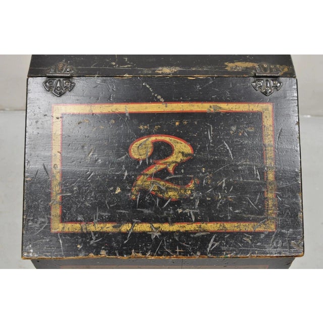 Antique English Regency Wooden Painted Slope Top Storage Grain Bin With Divider For Sale - Image 4 of 12