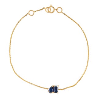 14k Yellow Gold Blue Sapphire Toi Et Moi Station Chain Bracelet by VRJewels For Sale