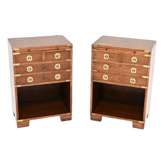 Vintage Military Campaign Bedside Cabinets in Yew Wood, 1930, Set of 2 For Sale