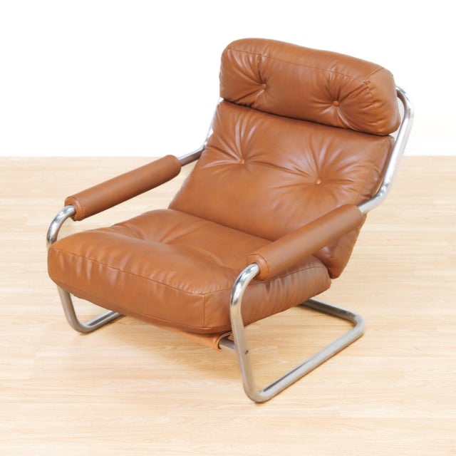 1970s 1970s Post Modern Chrome & Leather Attributed to Jan Des Bouvrie for Gelderland For Sale - Image 5 of 15
