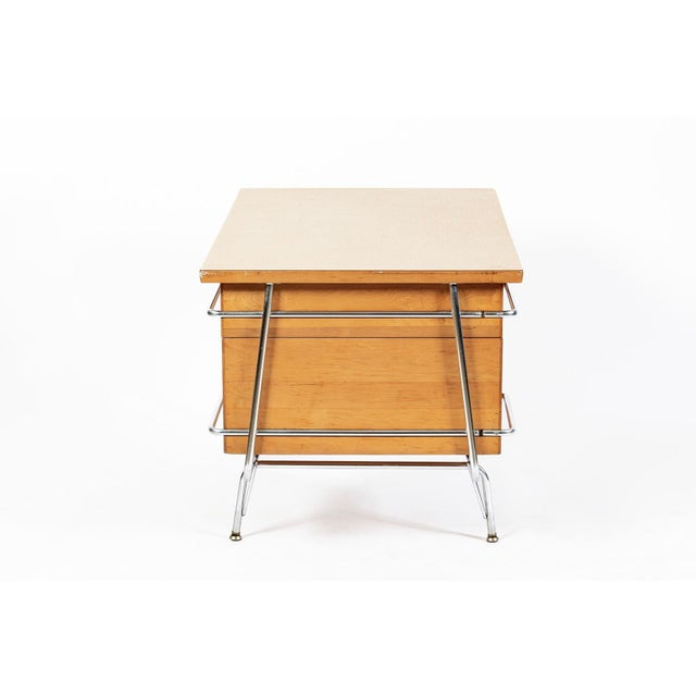 Mid-Century Modern Kem Weber Trimline Desk for Heywood Wakefield, Mid Century Modern Birch and Chrome Office Desk, 1950s For Sale - Image 3 of 16