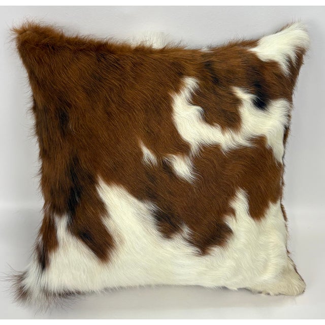 Animal Skin 18x18 Tri-Color Premium Long-Haired Colombian Cowhide Pillow Cover – Handcrafted by Pablo Sota Designs For Sale - Image 7 of 11