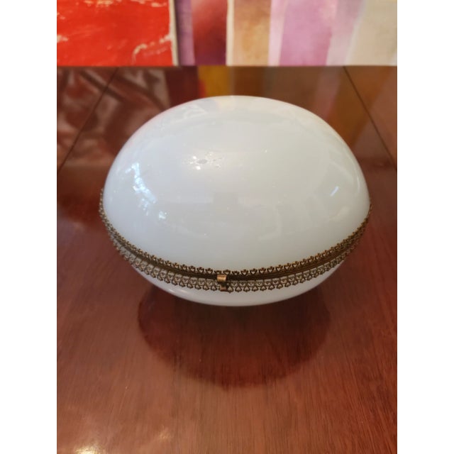 A rare vintage original large French opaline egg jewel box casket in all original condition . Having brilliant sleek clean...