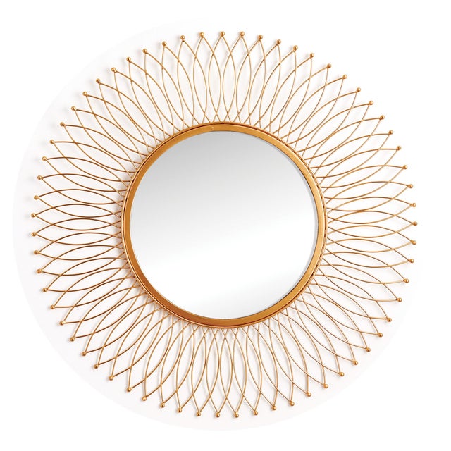 With a light and airy interlocking pattern, this mirror adds a reflective glow in grand scale. In a warmGolden finish, it...