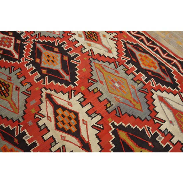 1900s Red Geometric Antique Caucasian Kilim Rug 6'0" X 11'8" Knotted Wool Carpet For Sale - Image 11 of 12
