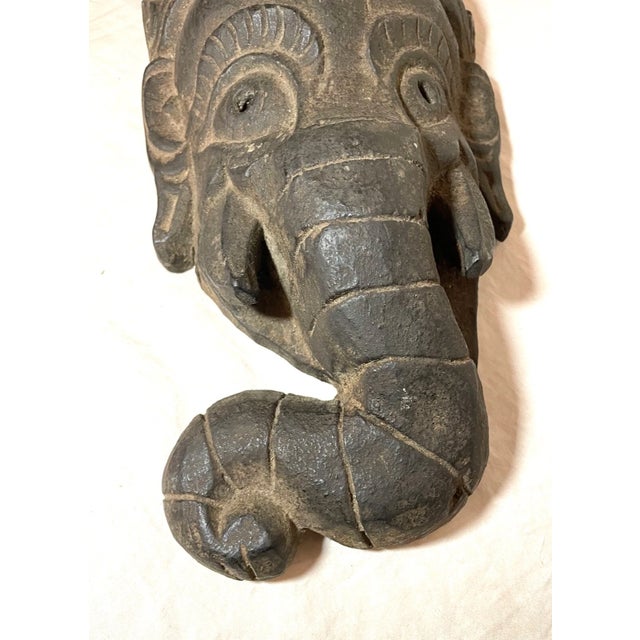 Antique 19th Century Hand Carved Myanmar Burmese Wood Ganesha Mask With Wax Seal For Sale - Image 11 of 15