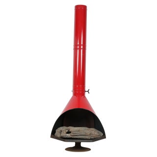 Vintage Red Retro Fireplace For Sale