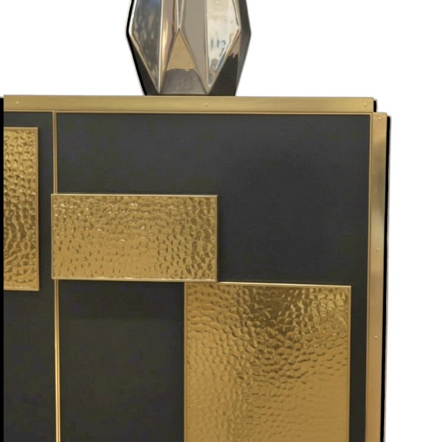 Wood Black Murano Glass and Hammered Brass Sideboard from Justfurnituress SRL For Sale - Image 7 of 9