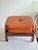 1960s Ricardo Lynn Mid-Century Modern Leather Ottoman Stool With Carved Wood Base For Sale - Image 9 of 11