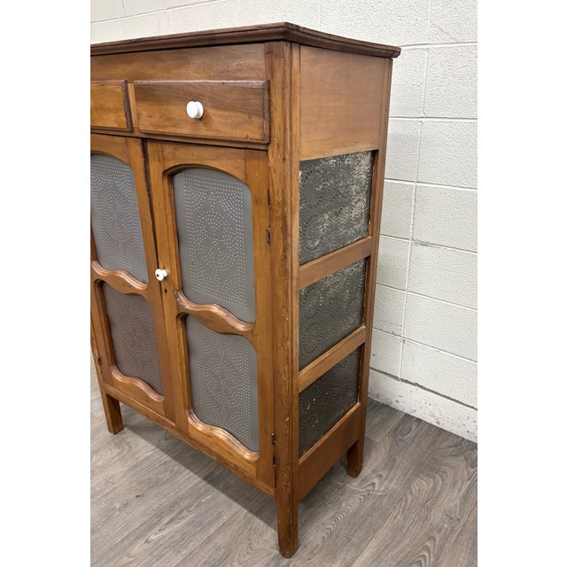 Antique Rustic French Provincial Punched Tin Pie Safe Jelly Cupboard Cabinet For Sale In Kansas City - Image 6 of 13