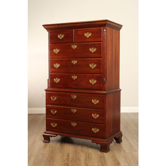 High Quality American Made Vintage Cherry Tall Chest with Dovetailed Drawers and Brass Hardware
