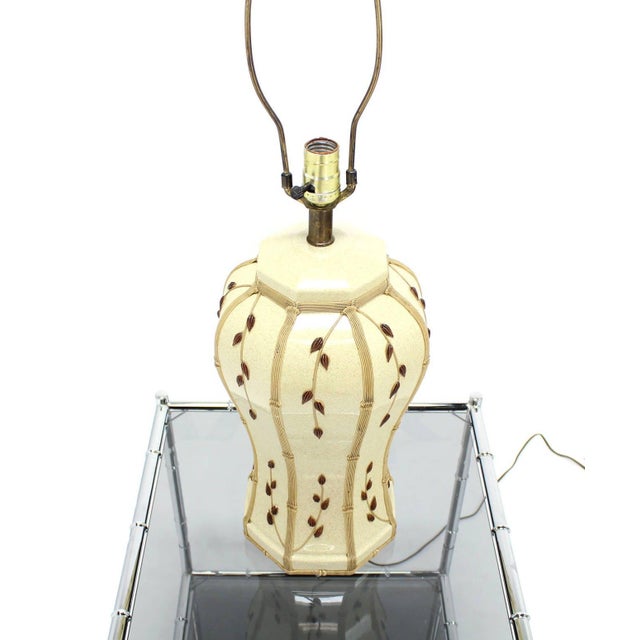 Ceramic Faux Bamboo Motive Art Pottery Decorated Mid-Century Modern Ceramic Lamp For Sale - Image 7 of 7