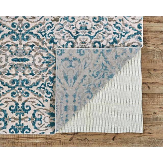 Keats Scroll Print Textured Rug, Crystal Teal Blue, 2ft-2in x 4ft ...