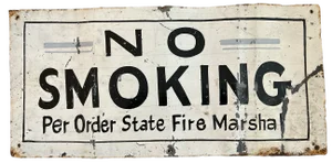 Vintage 1940s Hand-Lettered Painted Black on White Enamel No Smoking Sign