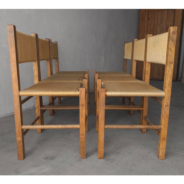 1960s Vintage Rustic Danish European Oak and Rope Dining Chairs - Set of 6 For Sale - Image 5 of 12