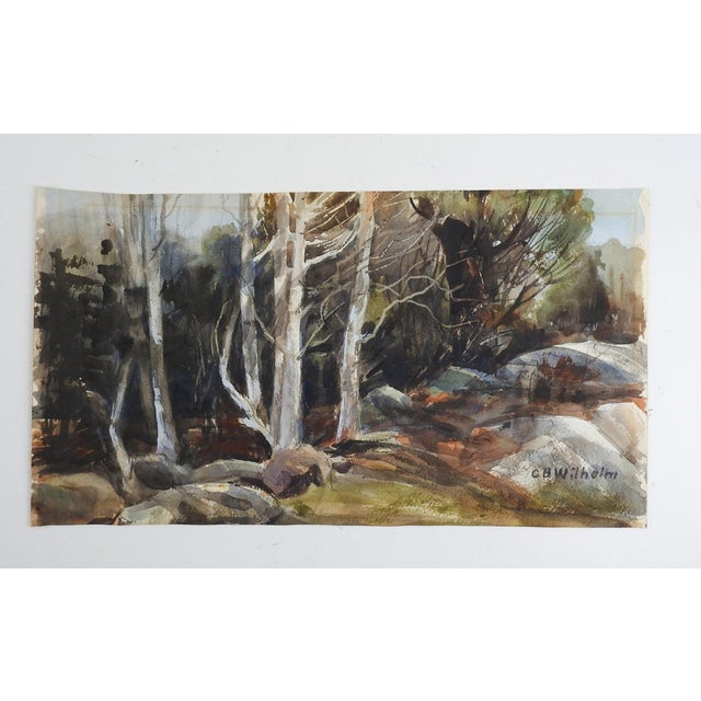 English Mid 20th Century Secluded Forest Stream Impressionist Watercolor Painting For Sale - Image 3 of 3