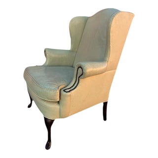 Mid 20th Century Vintage Cream Colored Leather Wing Chair From North Carolina For Sale