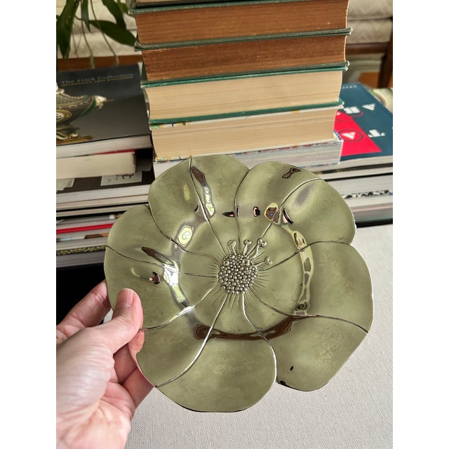 Metal Vintage Silverplate Flower Catchall Dish For Sale - Image 7 of 11
