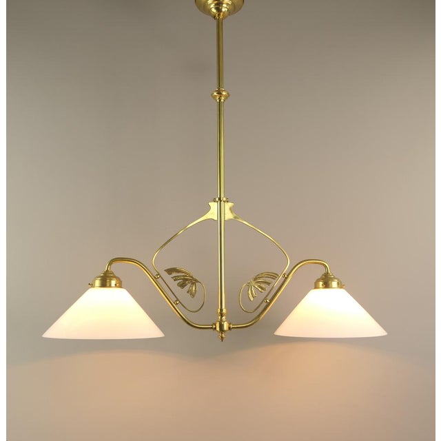 1920s Viennese Art Nouveau Pendant Lamp with Opal Shades, 1920s For Sale - Image 5 of 11