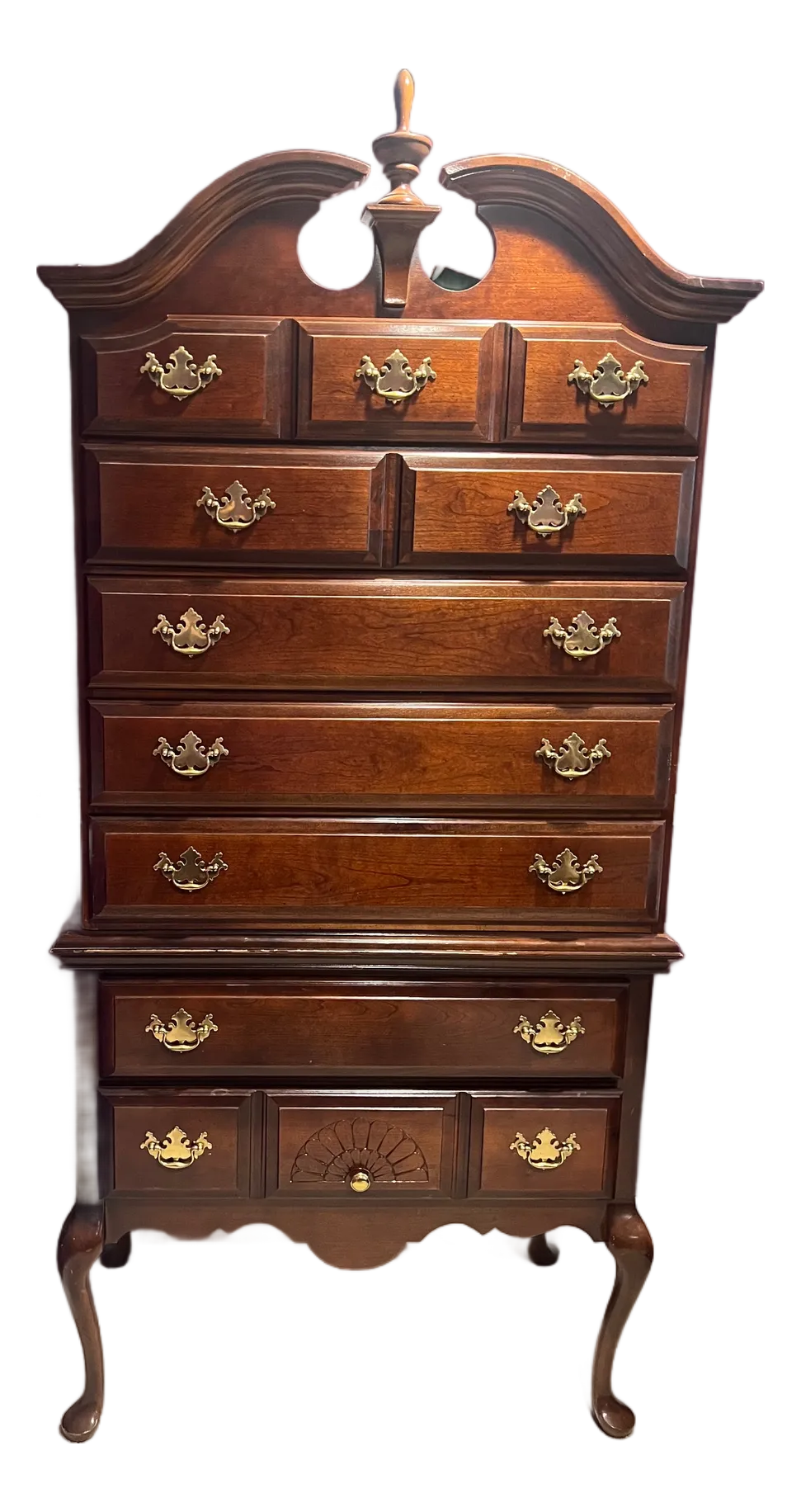 Bassett Furniture Solid Cherry Traditional Style Highboy | Chairish