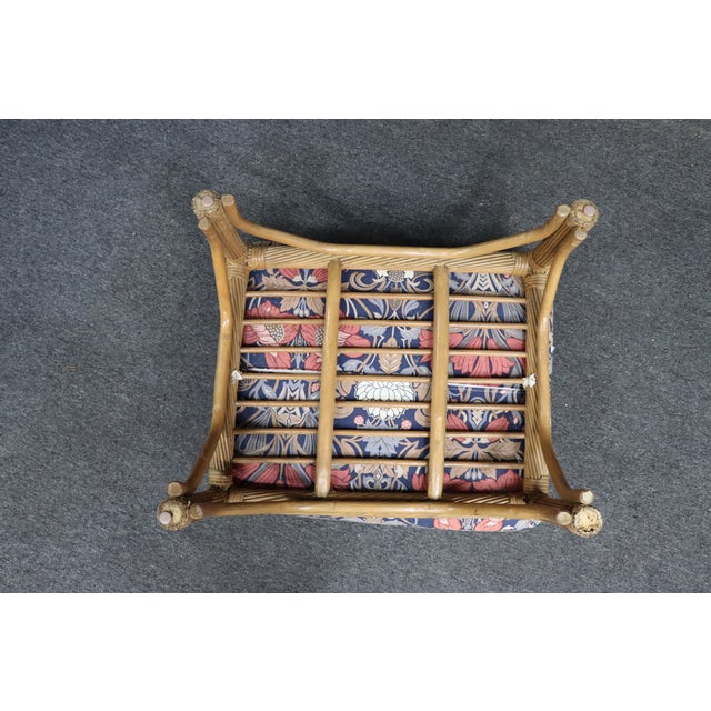 Mid 20th Century Split Reed Rattan Ottoman With William Morris Style Floral Upholstery For Sale - Image 5 of 5