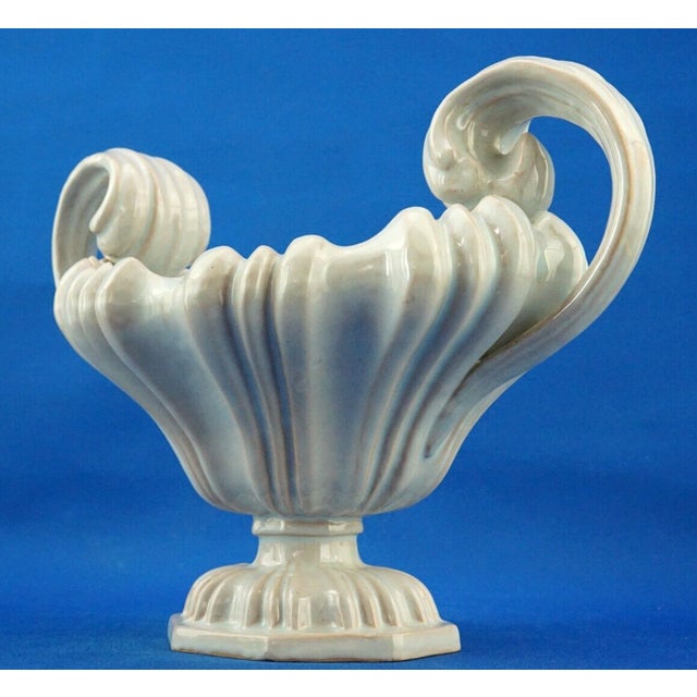 Ivory Antique Cerulean Ceramic Centerpiece Vase, 1890s For Sale - Image 8 of 18