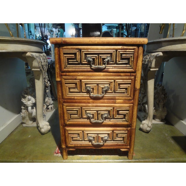 Hollywood Regency Vintage Bamboo Chest With Greek Key Design For Sale - Image 3 of 10