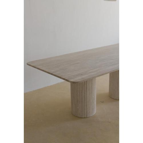 Contemporary Rectangular Top 200 Muted Beige Travertine Dining Table by Beije Avenue For Sale - Image 3 of 9