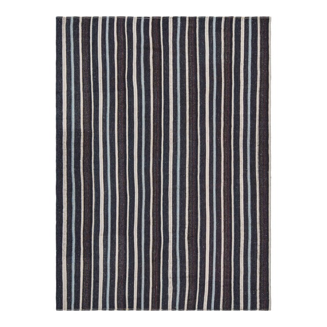 Vintage Geometric Beige Brown and Blue Wool Kilim Rug For Sale