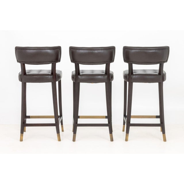 Chocolate Brabbu Chocolate Leather Bar Stools, 3 For Sale - Image 8 of 9