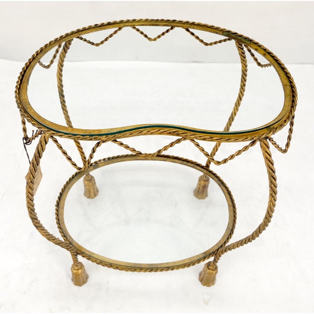 Italian Gold Gilt Steel Rope Style Kidney Shape Glass top Side Lamp Table Mint For Sale - Image 13 of 17