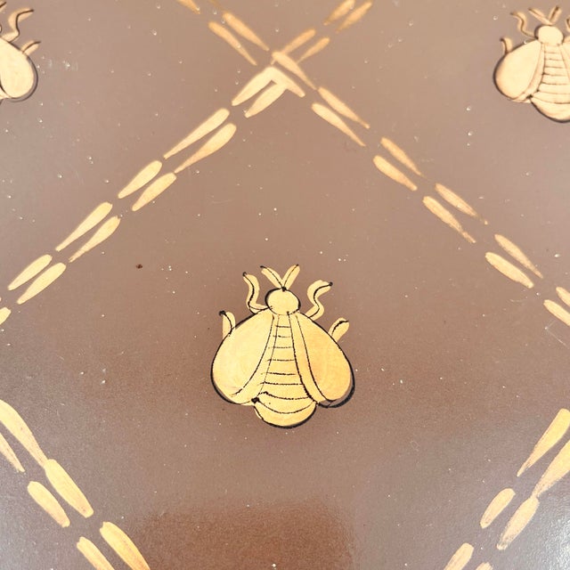 Metal Vintage French Tole Metal Toleware Gold Napoleonic Bee Large Tray, Ottoman Tray For Sale - Image 7 of 9