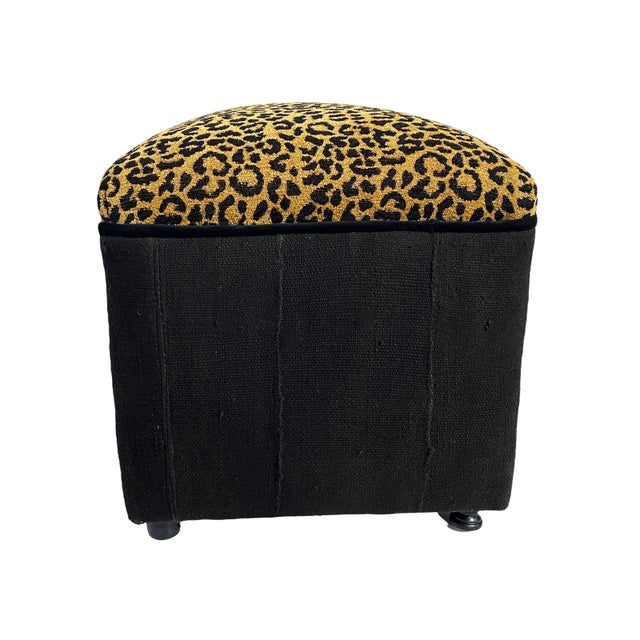 Wood Custom Made Velvet Animal Print Ottoman/Footstool 16" H For Sale - Image 7 of 11
